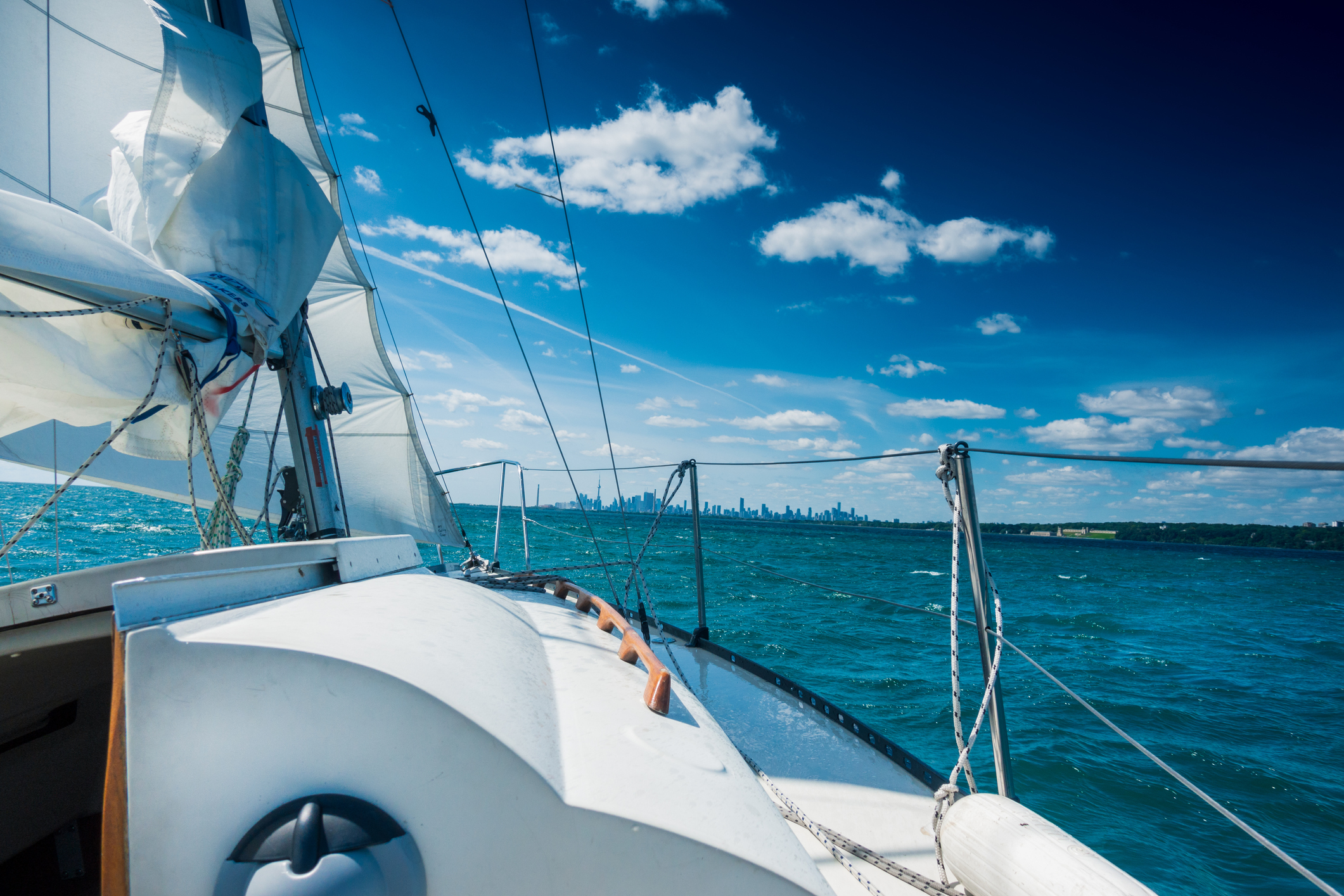 Sailing boat against Toronto sky