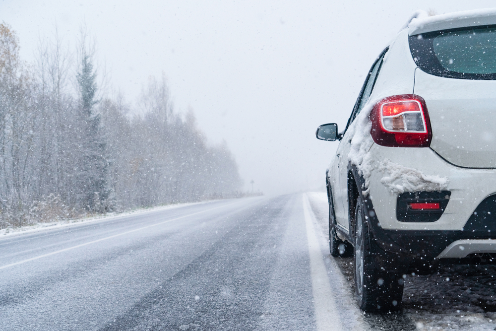 Car on the road in winter