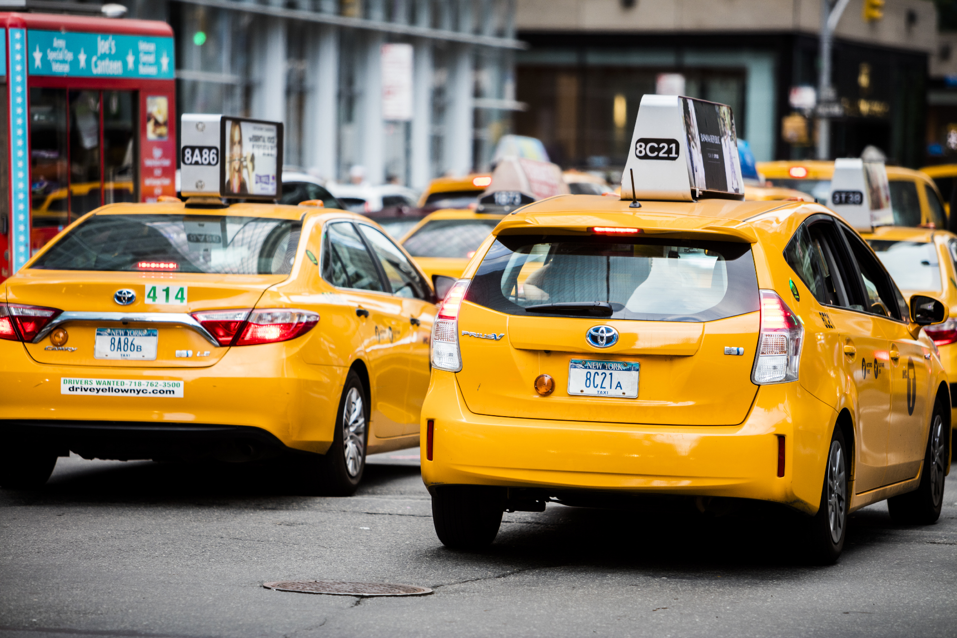 taxis on a busy street